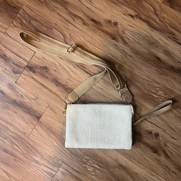 Cream Tan White Jen & Co Diamond Cross Body Wristlet Bag Purse - Picture 3 of 16
